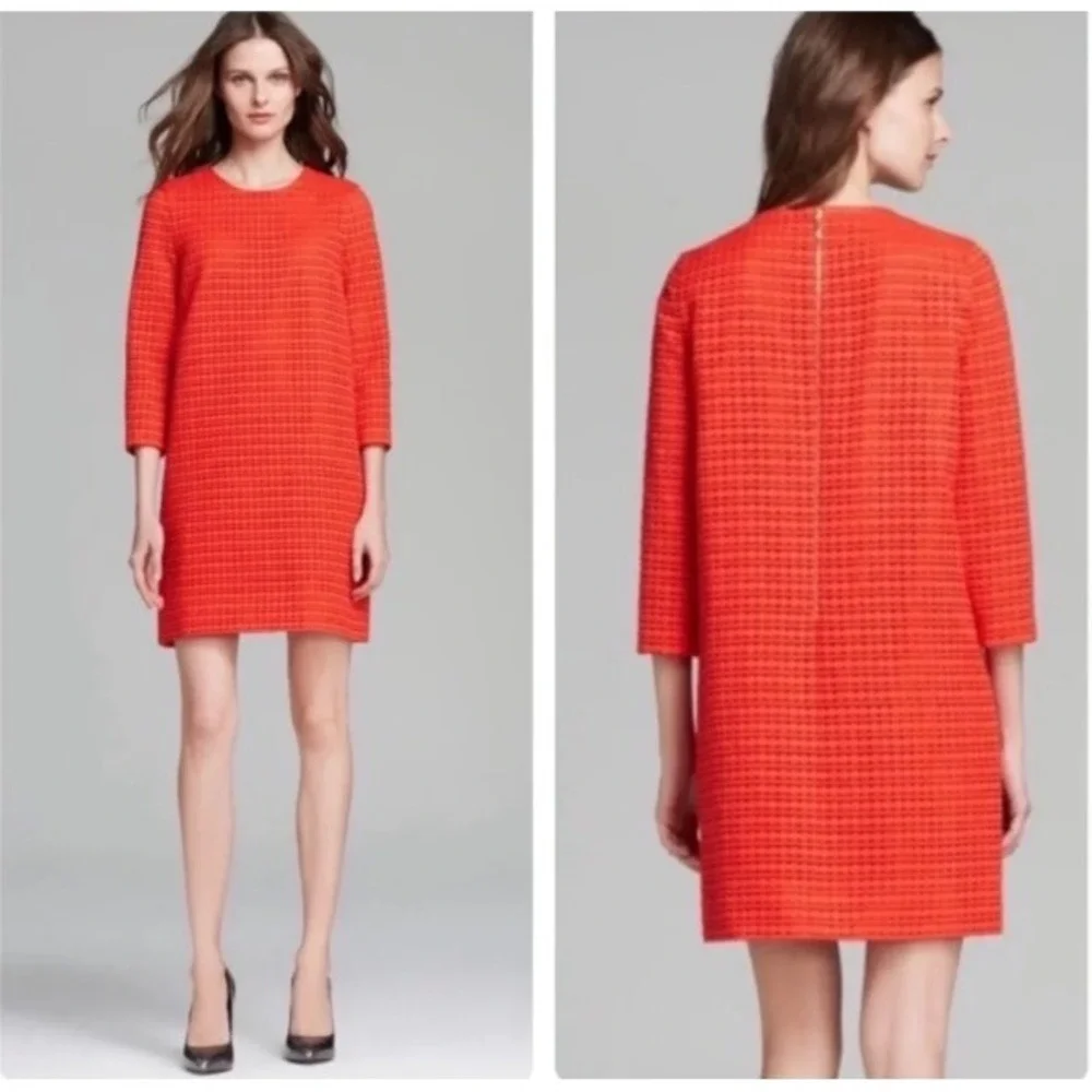 Kate Spade Shift Dress 8 Orange Textured Eyelet Mod Preppy Workwear